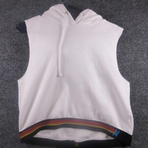 Aviator Nation Hoodie Vest Mens Medium White Rainbow Stripe Fleece Pullover